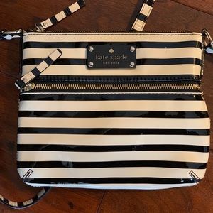 Kate Spade Black and White Stripe Patent Crossbody